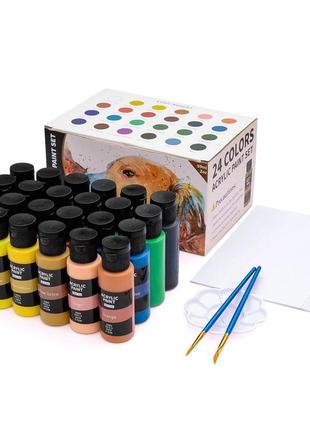 Набір акрилових фарб acrylic paint set 24 пляшки по 59 мл, папір для малювання, палетка та пензлики 2 штуки