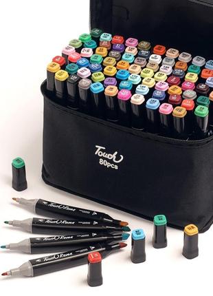 Великий набір скетч маркерів 80 кольорів touch raven у чорному чохлі та блокнот а5 для малювання у подарунок!3 фото
