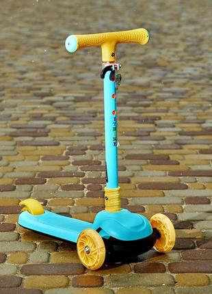 Дитячий складний триколісний самокат sport kids 2578 для дітей з підсвіткою колес блакитний1 фото