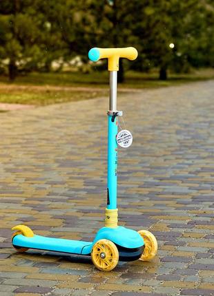 Дитячий складний триколісний самокат sport kids 2578 для дітей з підсвіткою колес блакитний2 фото