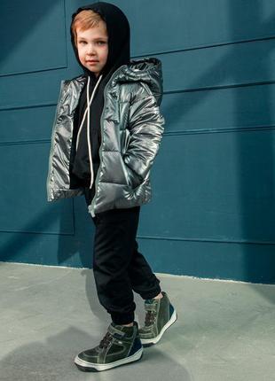Демісезонна дитяча підліткова куртка у темно сірому кольорі для хлопчика  104 см