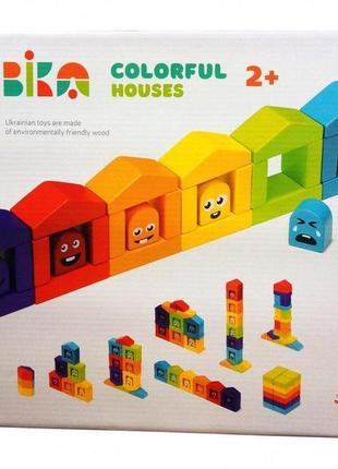 Дерев'яний конструктор "кольорові будиночки", cubika, 14866