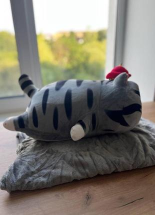 Котик плюшевый - игрушка-плед-подушка, 60 см. размер пледа 110*140 см, гипоаллергенный3 фото