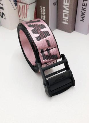 Ремінь на пояс off white original belt рожевий з чорним пряжкою 150 см1 фото