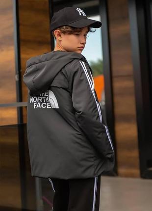 Подростковый костюм тройка спортивный костюм "the north face"на мальчика с курткой на синтепоне худи и штанами3 фото