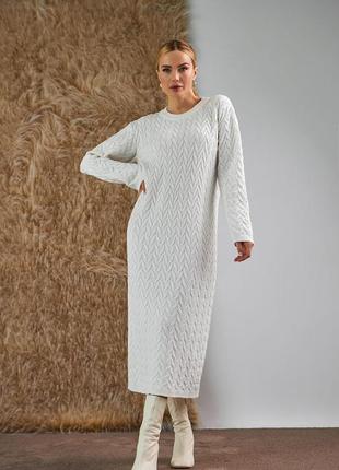 Стильное и комфортное женское вязаное платье миди с узором, универсальное элегантное платье с косами2 фото