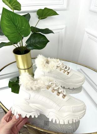 Кросівки на платформі зимові бежеві