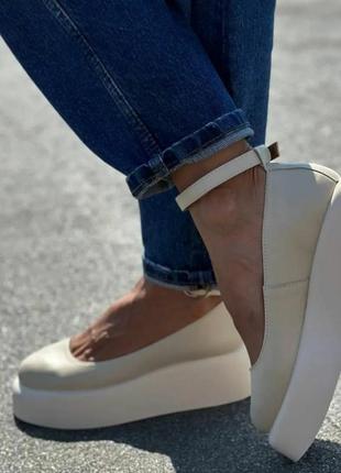 Стильные женские туфли на платформе с пряжкой натуральная кожа цвет бежевый размер 40 (26 см) (49703)4 фото