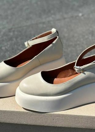Стильные женские туфли на платформе с пряжкой натуральная кожа цвет бежевый размер 40 (26 см) (49703)7 фото