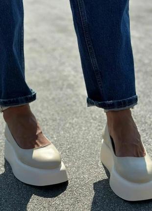 Стильные женские туфли на платформе с пряжкой натуральная кожа цвет бежевый размер 40 (26 см) (49703)5 фото