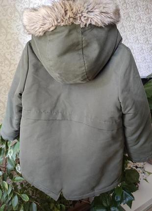 Куртка,парка, george,мальчик/девочка, 4-5 лет,104-110 см, теплая,зеленая,мех8 фото