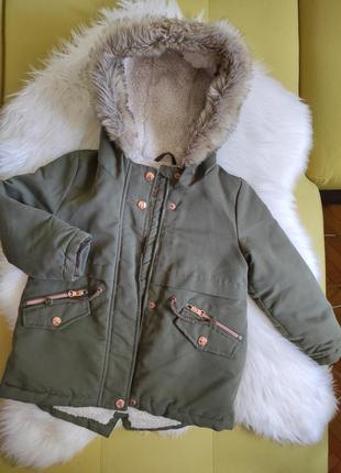 Куртка,парка, george, девочка, 4-5 лет,104-110 см, теплая,зеленая,мех