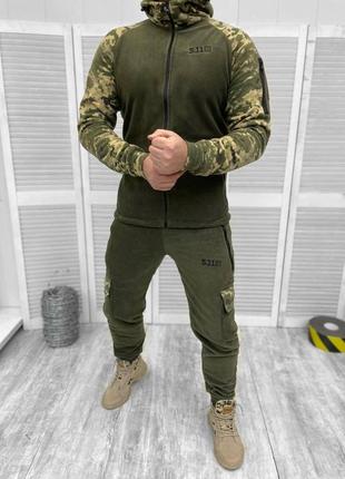 Военный костюм флисовый тактический флис пиксель кофта с капюшоном и штаны