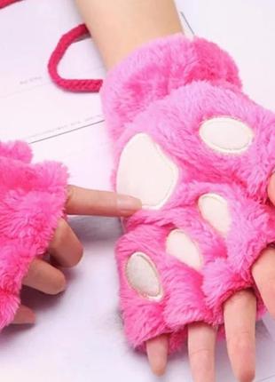 Рукавички перчатки котячі лапки, мітєнки без пальців лапи кота, кошачі сліди2 фото
