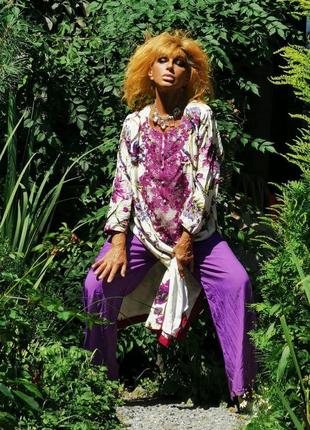 Туніка з вишивкою на сітці в принт квіти в етно-бохо індійському стилі