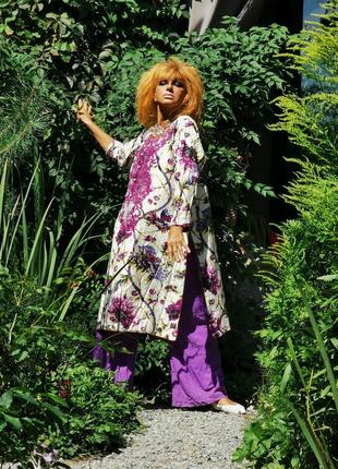 Туника с вышивкой на сетке в принт цветы в этно бохо индийском стиле2 фото