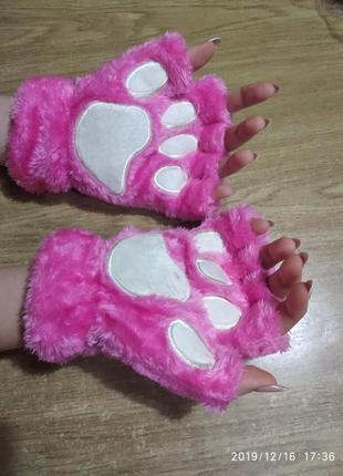 Рукавички перчатки котячі лапки, мітєнки без пальців лапи кота, кошачі сліди5 фото
