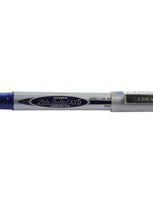Ручка zebra ролер, 0,5 мм., срібний корпус, синяя, (ax 5)