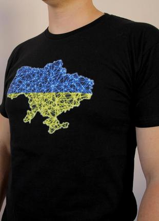 Патріотична чорна футболка з карткою україни (xxl), чоловіча футболка на літо, футболка з малюнком2 фото