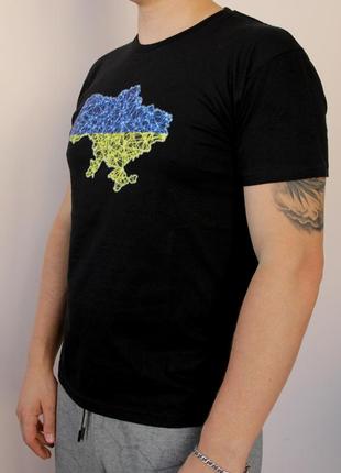 Патріотична чорна футболка з карткою україни (xxl), чоловіча футболка на літо, футболка з малюнком3 фото