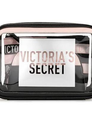 Набір косметичок victoria's secret beauty bag trio stripe