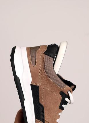 Стильные коричневые мужские кроссовки кожаные, весенние-осенние,деми,осень-весна,нубук, лодочкая обувь6 фото