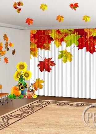 Осенние фото шторы в детский сад "осенние листья на белом фоне" - любой размер! читаем описание!