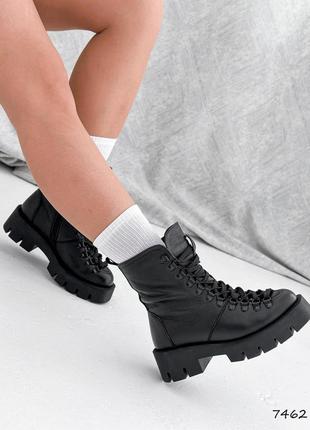 Стильные черные ботинки женские, демисезон, на подкладке,осень-весна,кожаные/кожа-женская обувь4 фото
