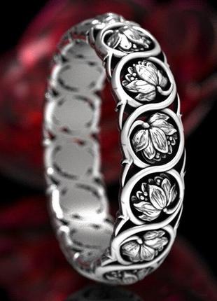 Винтажное женское кольцо цветок лотоса бохо стиль ручная дизайнерская работа размер 18