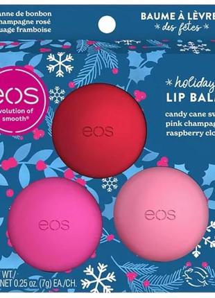 Набір бальзамів для губ eos 3 pack limited edition holiday lip balm spheres