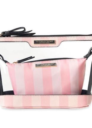 Набор косметичек victoria’s secret am/pm beauty bag duo signature iconic stripe