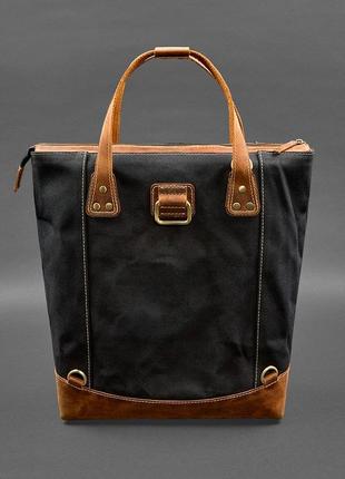Сумка-рюкзак текстильный и из светло-коричневой кожи crazy horse3 фото