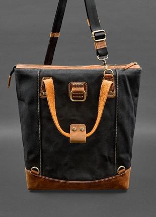 Сумка-рюкзак текстильный и из светло-коричневой кожи crazy horse6 фото