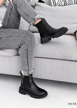 Стильные черные ботинки женские, бочости деми,осень весна, демисезон, кожаные/кожа-женская обувь3 фото