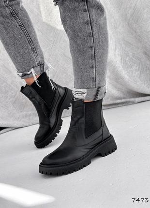 Стильные черные ботинки женские, бочости деми,осень весна, демисезон, кожаные/кожа-женская обувь1 фото