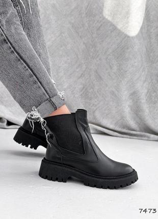 Стильные черные ботинки женские, бочости деми,осень весна, демисезон, кожаные/кожа-женская обувь5 фото