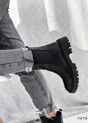 Стильные черные ботинки женские, бочости деми,осень весна, демисезон, кожаные/кожа-женская обувь6 фото