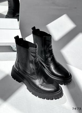 Стильные черные ботинки женские, бочости деми,осень весна, демисезон, кожаные/кожа-женская обувь8 фото