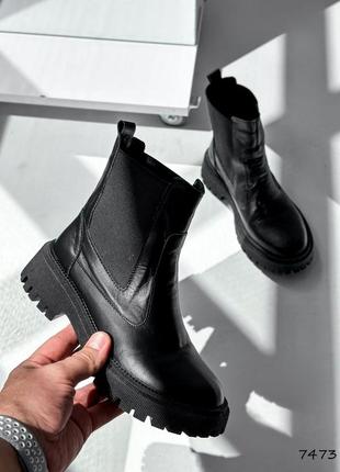 Стильные черные ботинки женские, бочости деми,осень весна, демисезон, кожаные/кожа-женская обувь10 фото