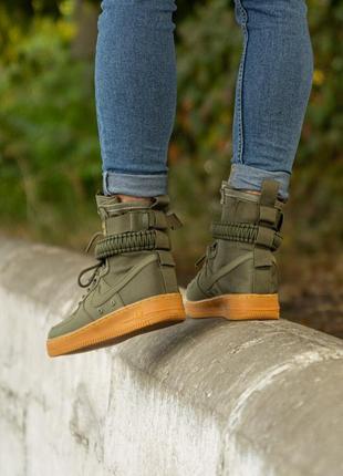 🍁nike special field air force 1 "olive green"🍁 высокие кроссовки найк, милитари7 фото