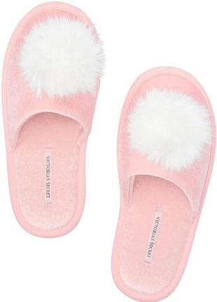 Тапочки victoria’s secret velour pom pom pink slippers m розовые