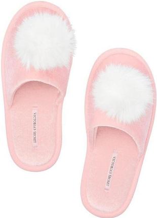 Тапочки victoria's secret velour pom pom pink slippers