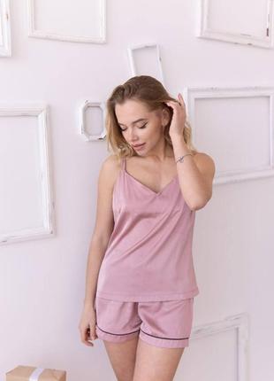 Піжама жіноча шорти майка шовк армані пудра