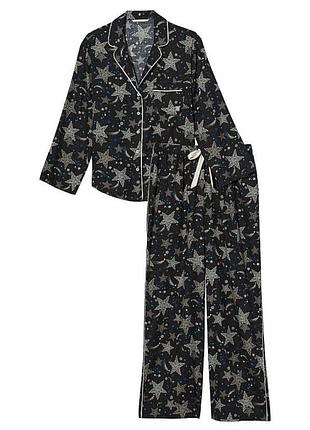 Фланелевая пижама victoria's secret flannel long pajama set black stars s черная