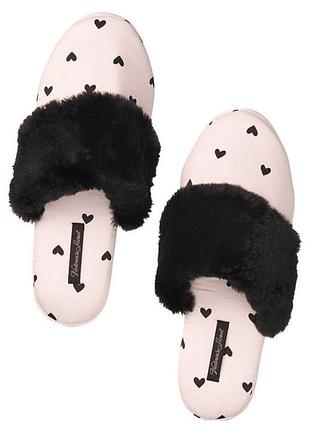 Тапочки victoria’s secret satin pink hearts slippers m