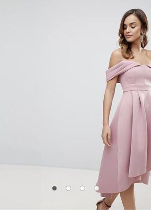 ❤️ распродажа❤️сукня міді з відкритими плечима і пишною спідницею asos design4 фото