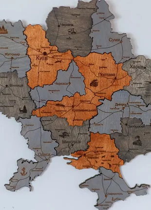 Деревянная карта украины многослойная 3d logistics - скала довбуша
