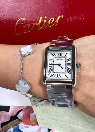 Часы наручные женские серебристые брендовые в стиле cartier