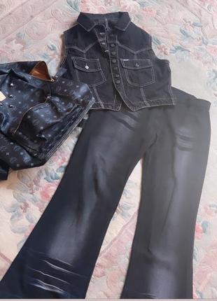 Комплект костюм джинсы топ джинсовая безрукавка летний костюм черный джинсы черные прямые брендовый костюм zara2 фото