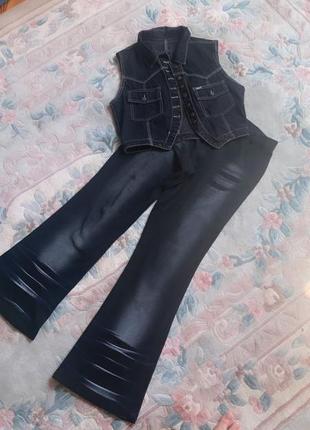 Комплект костюм джинсы топ джинсовая безрукавка летний костюм черный джинсы черные прямые брендовый костюм zara5 фото
